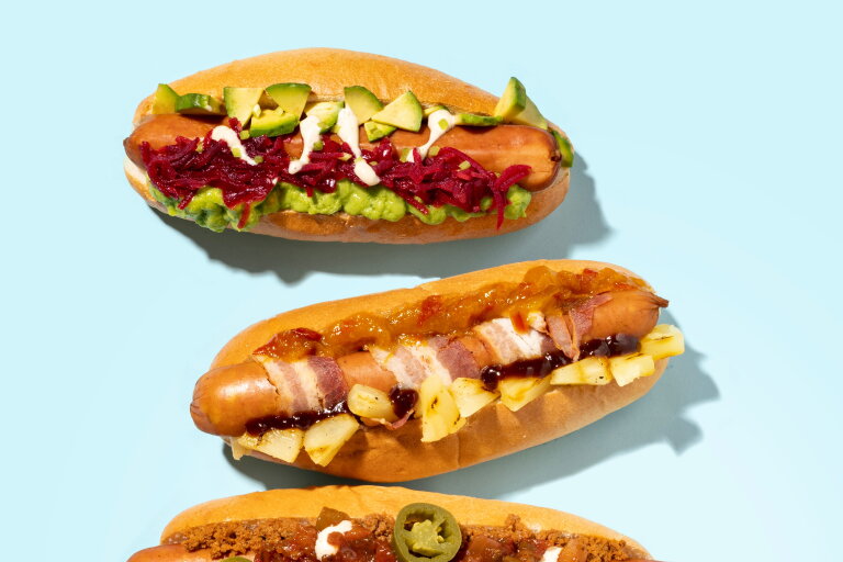 Hot dog with red root relish - catering | LA Streetfood