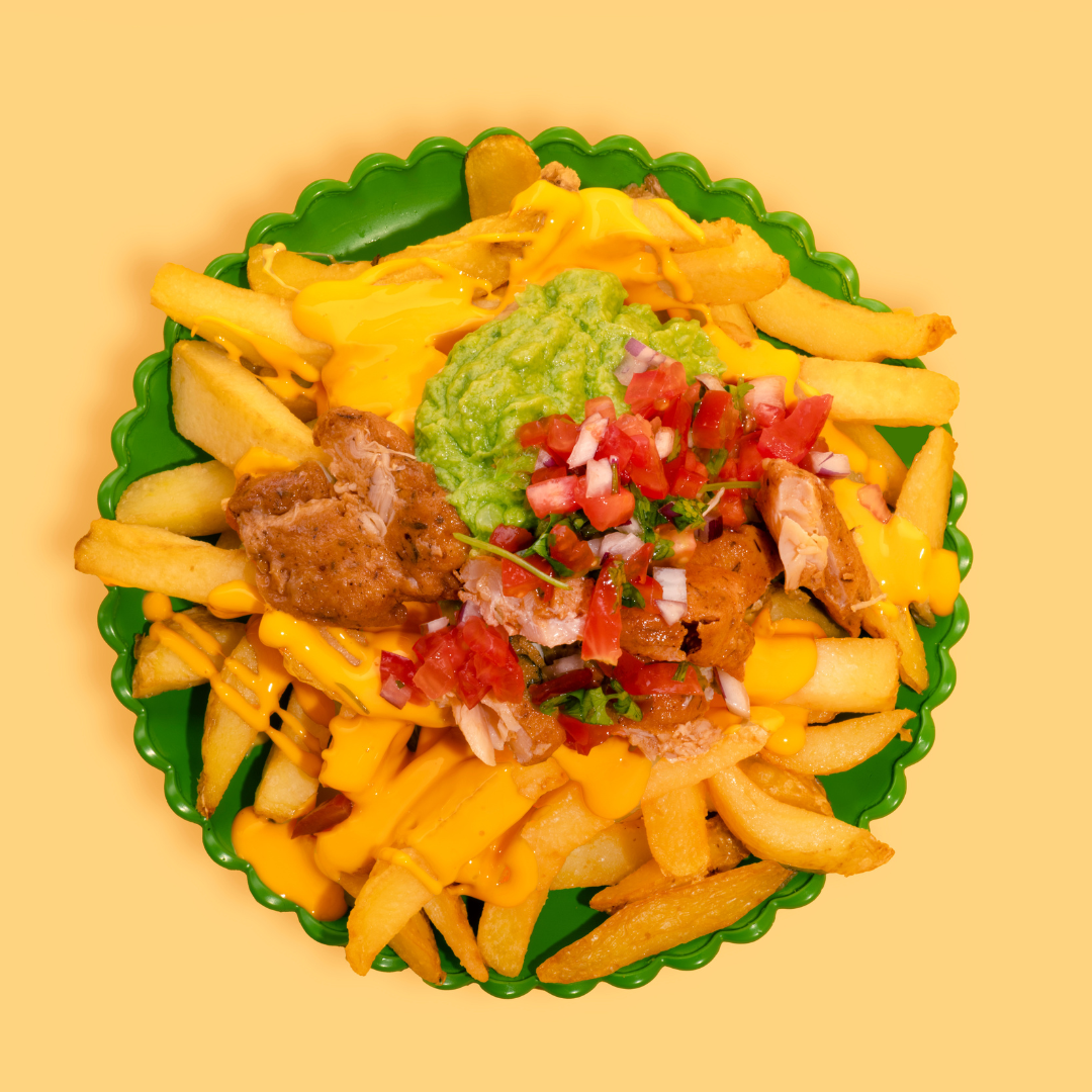 Loaded Fries with Rotisserie Chicken, Pico de Gallo & Cheddar | LA Streetfood