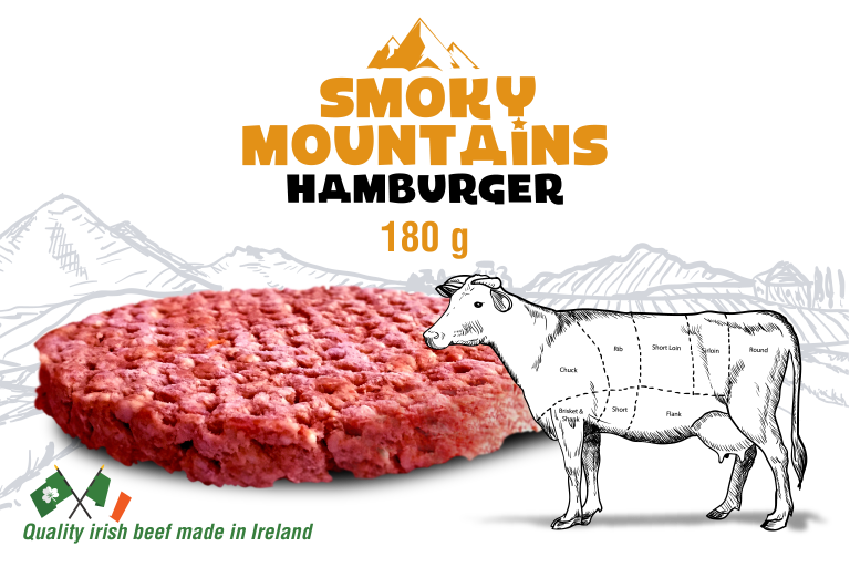 Hamburger Smoky Mountains 180gr avec illustration de b&oelig;uf