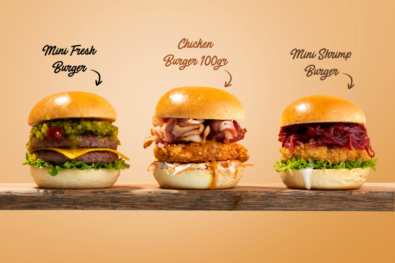 Mini hamburger, burger de poulet et burger de crevettes | LA Streetfood