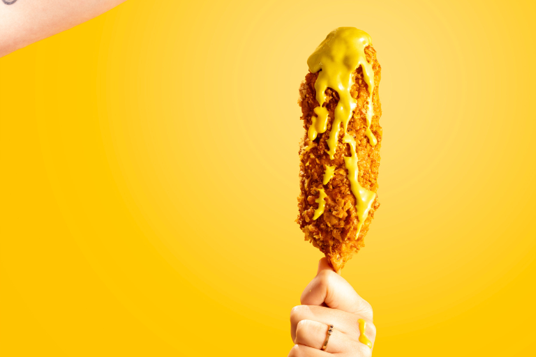 Korean dog with American mustard | LA Streetfood