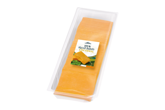 Real Irish Cheddar cheese sliced into packets